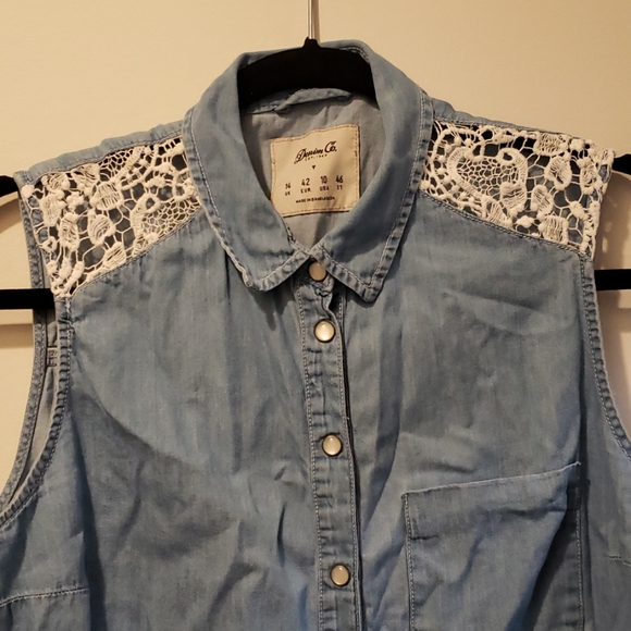 Denim Co. Tank Top with Knit on Sleeves - Picture 2 of 5